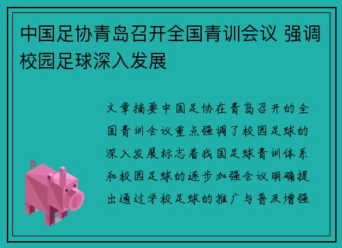 中国足协青岛召开全国青训会议 强调校园足球深入发展